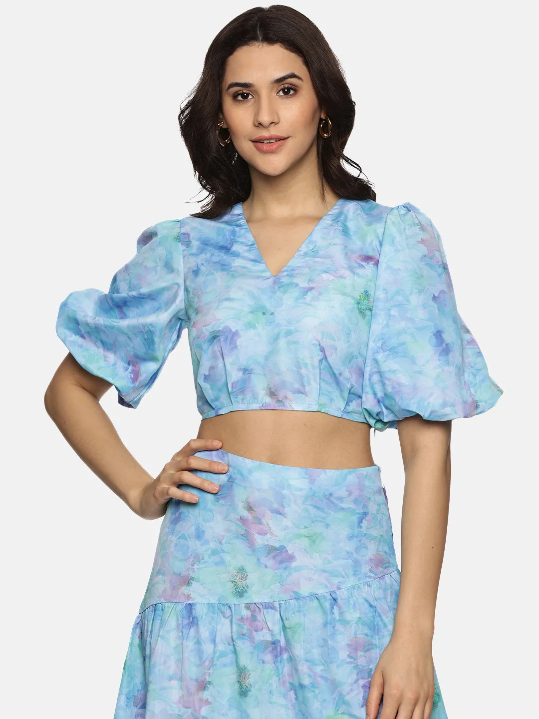 IS.U Floral Blue Cut And Sew Midaxi Co-ord Set