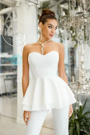 Ivory Sweetheart Peplum Top & Flared Pants 2-Piece Set