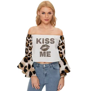 Kiss Me Leopard Off Shoulder Flutter Bell Sleeve Top
