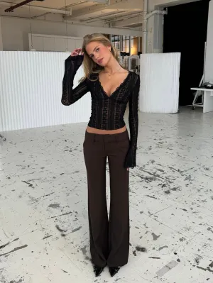 Livia low waist bukser - mørk brun