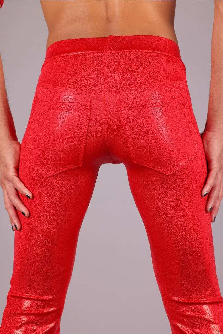 Low Waist Jeans Back Bell Bottom Leggings, Red