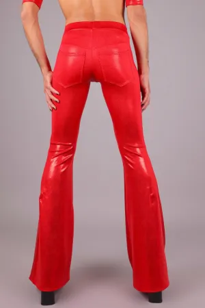 Low Waist Jeans Back Bell Bottom Leggings, Red