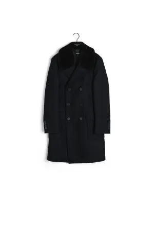 Manteau bleu marine laine à col mouton