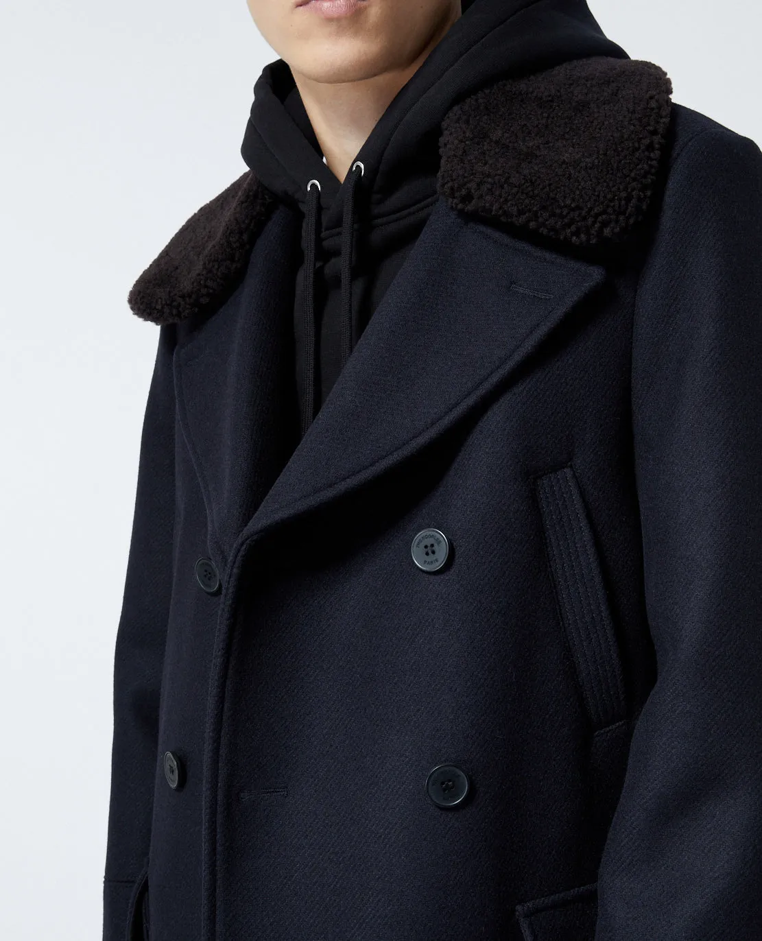 Manteau bleu marine laine à col mouton