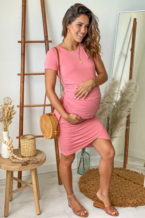 Mauve Ruched Maternity Short Dress