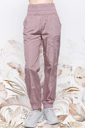 Mauve Wide Smocking Waist Band Active Parachute Jogger
