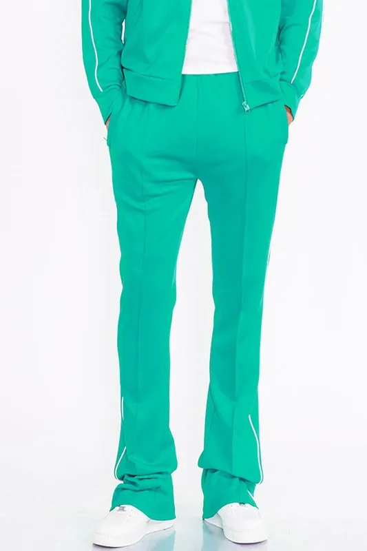 Mens Teal Green Side Pipe Stacked Flare Pants