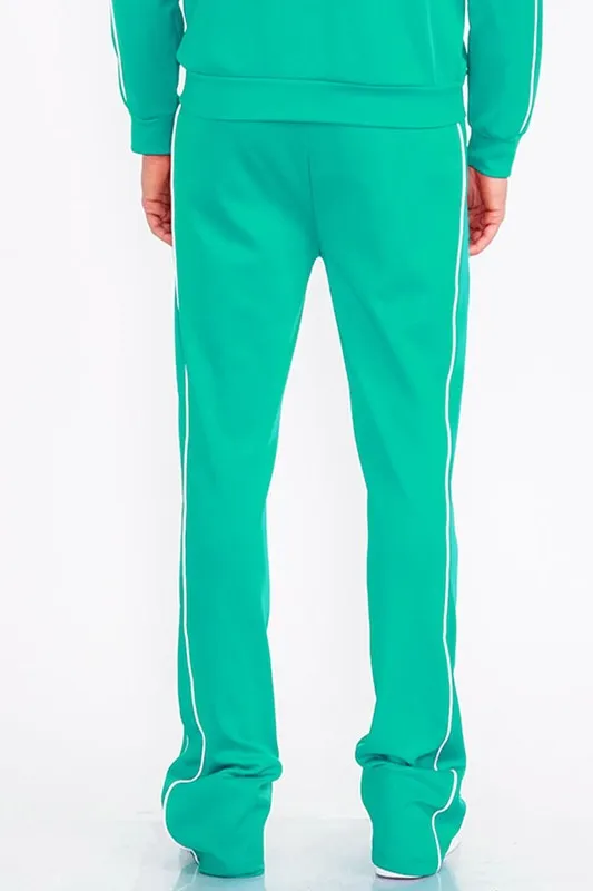 Mens Teal Green Side Pipe Stacked Flare Pants