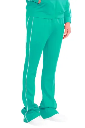 Mens Teal Green Side Pipe Stacked Flare Pants