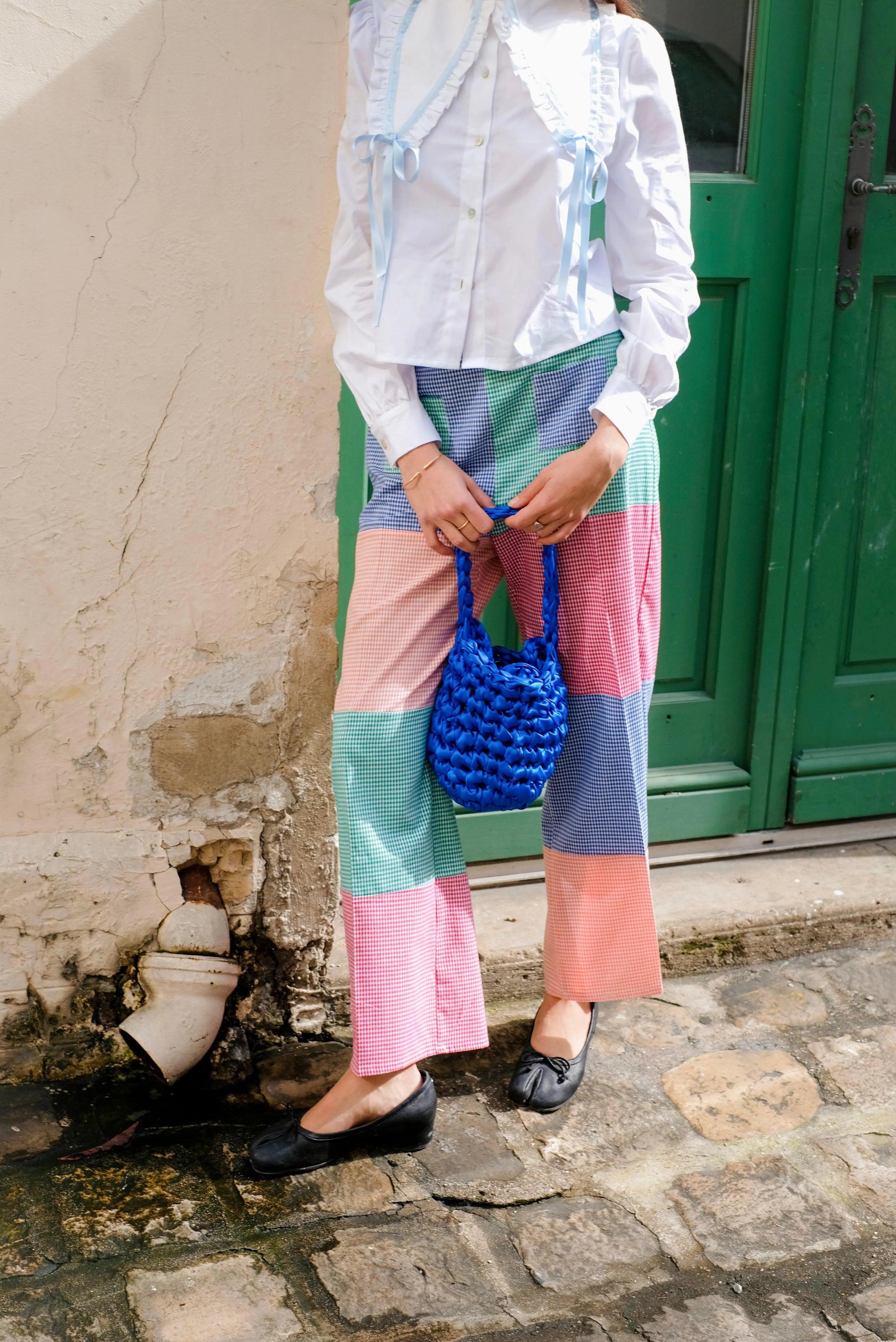 New Olive flared pants - patchwork gingham