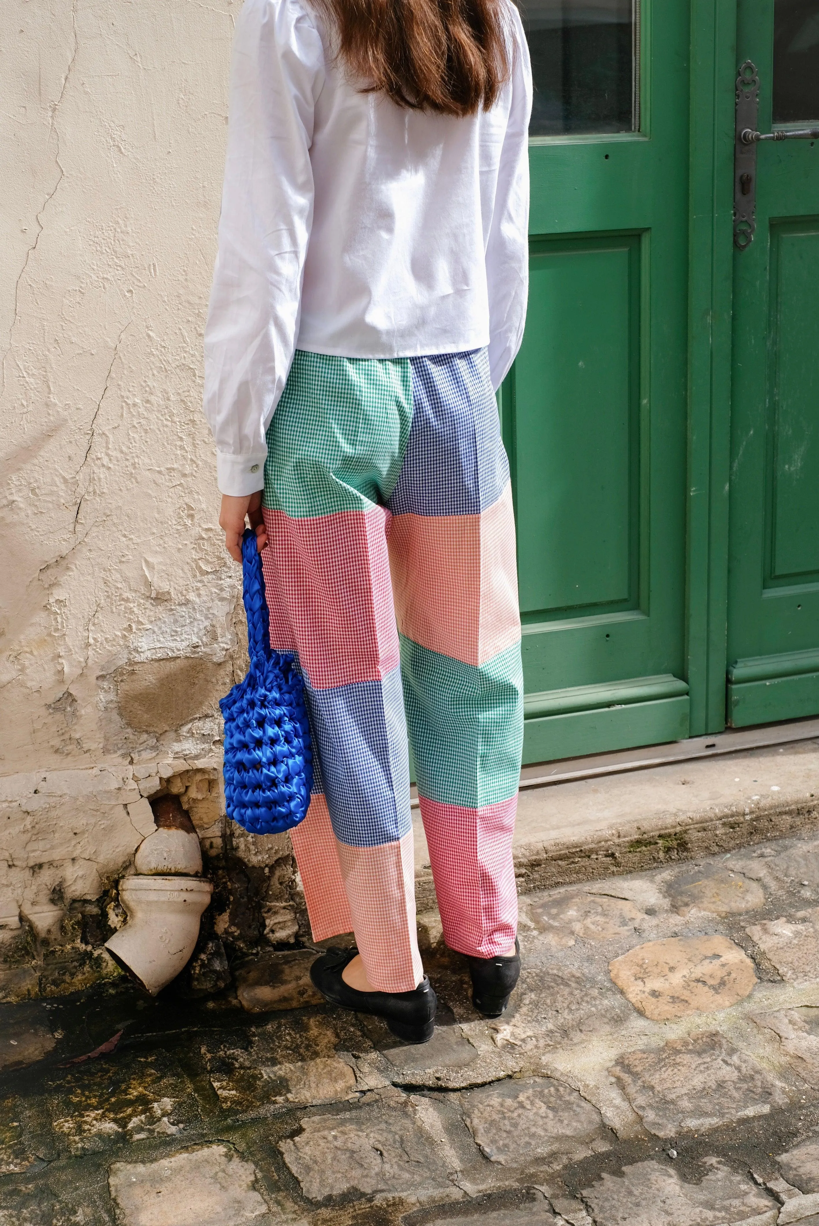 New Olive flared pants - patchwork gingham