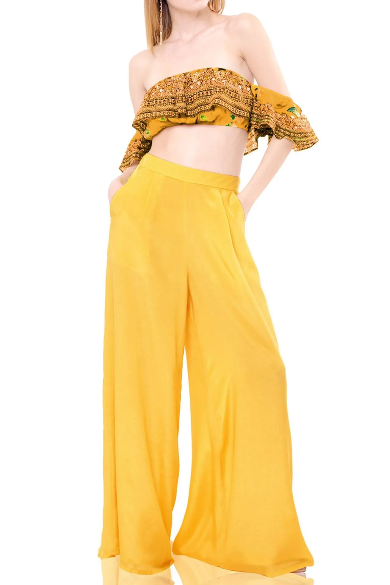 Off Shoulder Yellow Crop Top