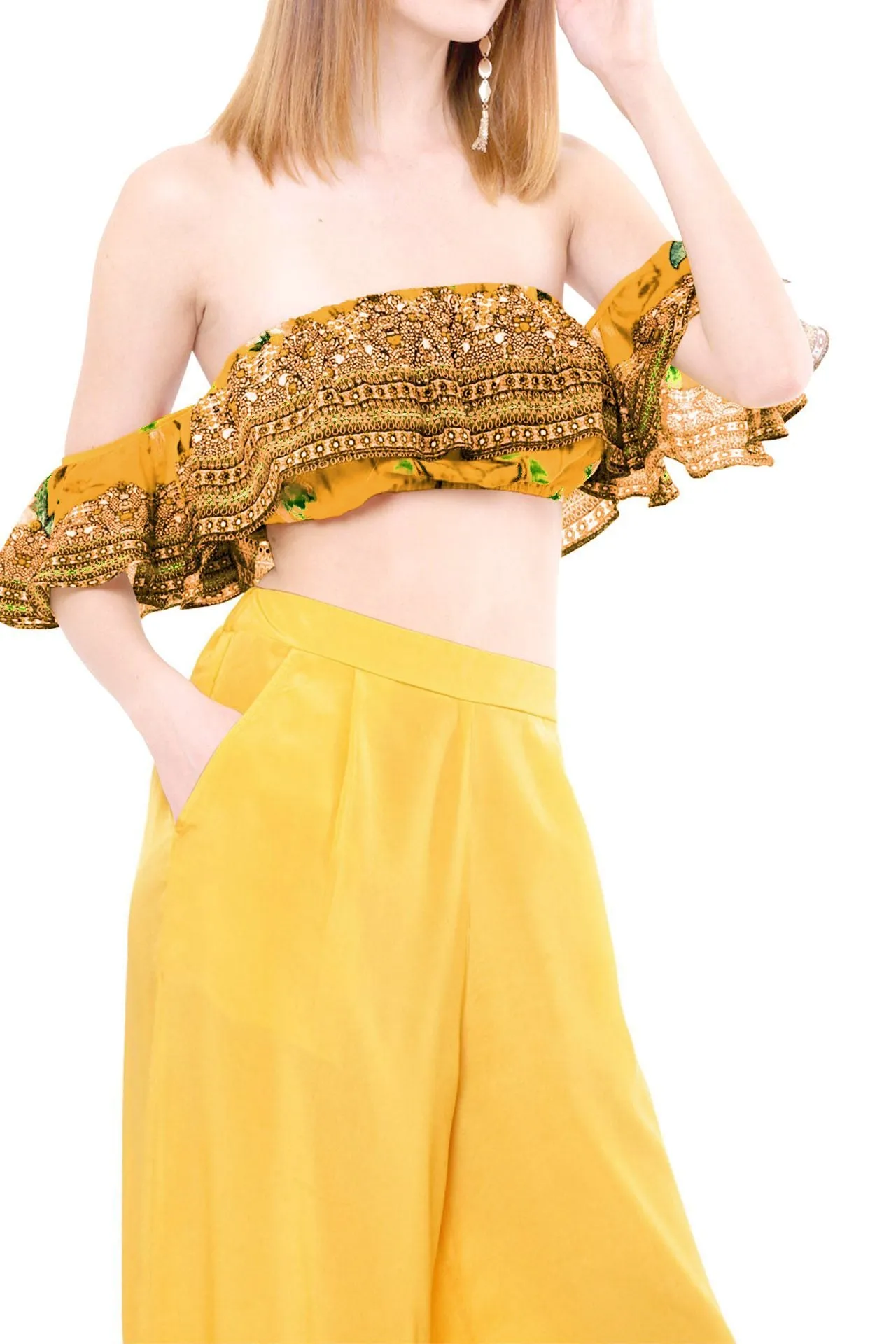 Off Shoulder Yellow Crop Top