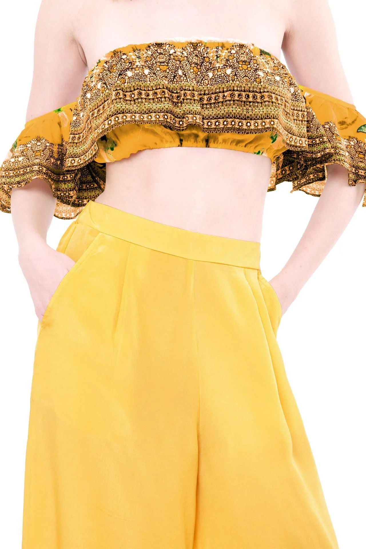 Off Shoulder Yellow Crop Top