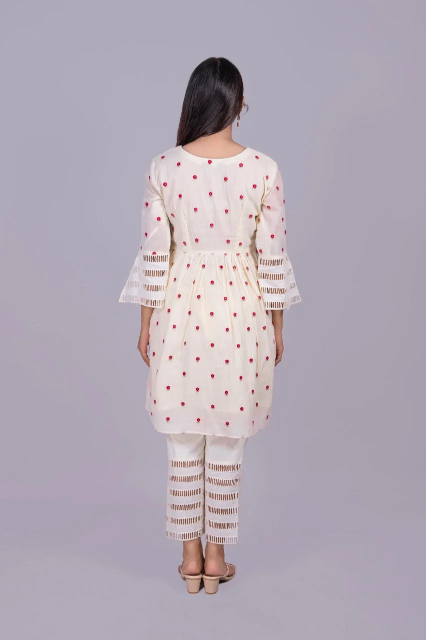 Off White Gathered Angrakha With Pants