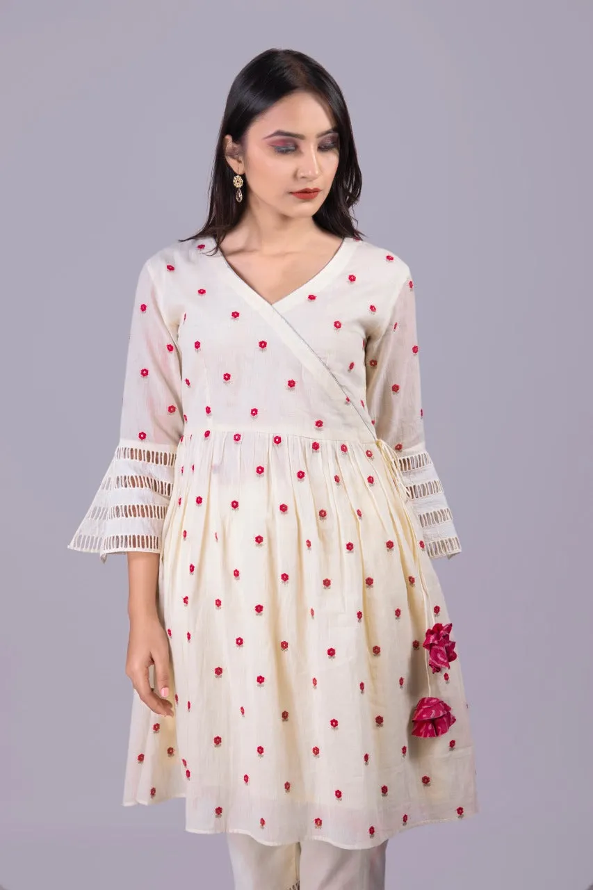 Off White Gathered Angrakha With Pants