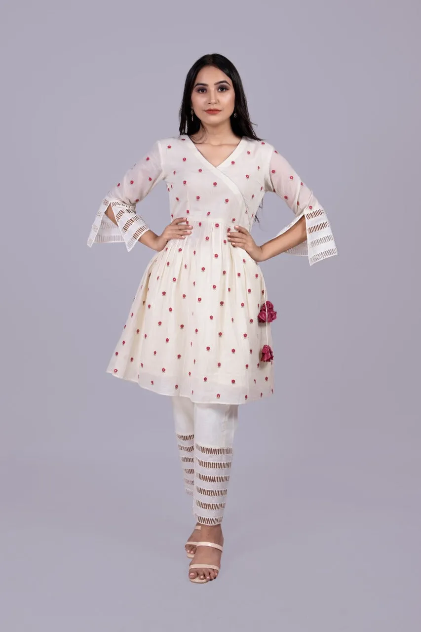 Off White Gathered Angrakha With Pants