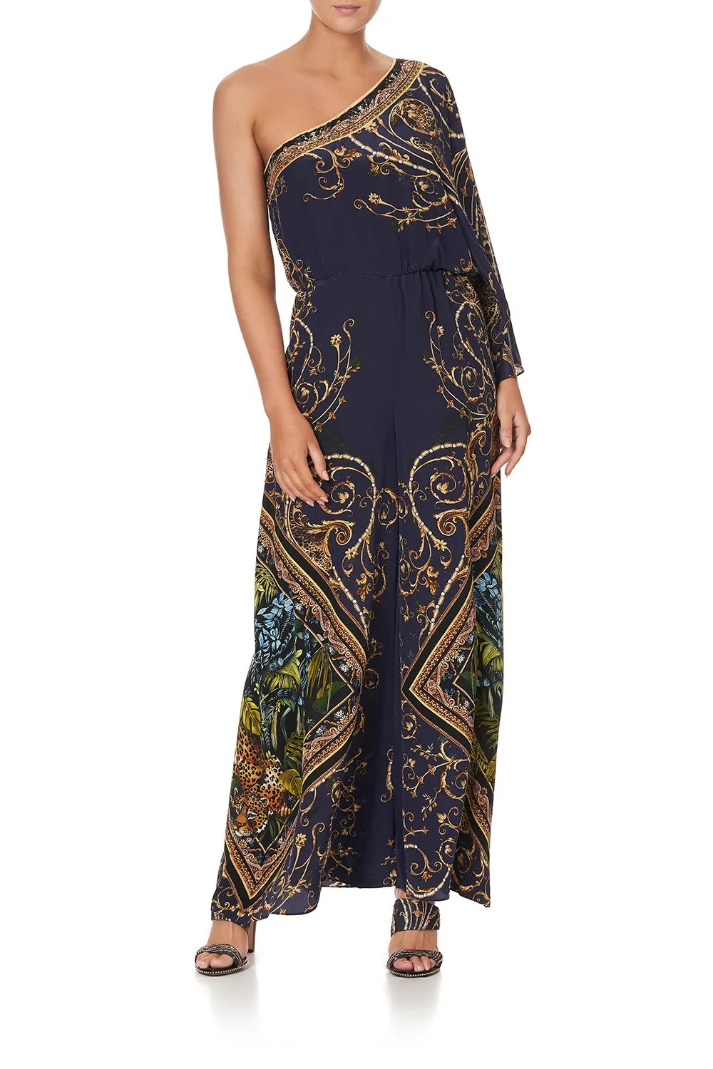 One Shoulder Flared Jumpsuit- Seven Day Weekend