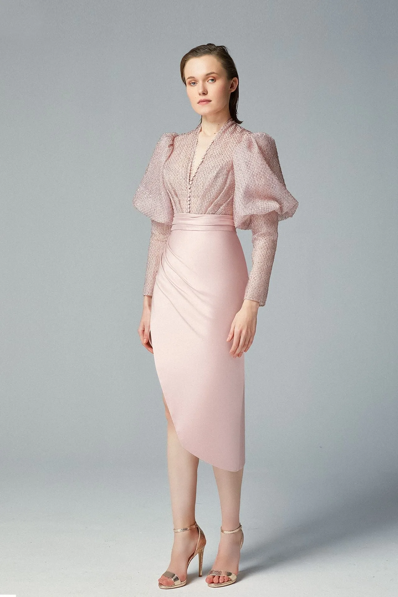 Organza Lurex Top with Mikado Midi Skirt