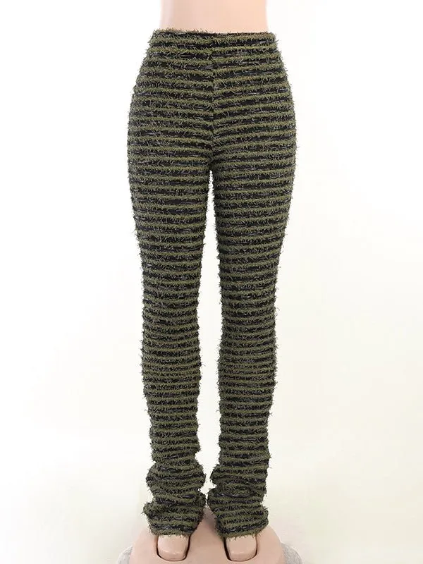 Pants Striped Sexy Slim Fit Knitted Pants for Women