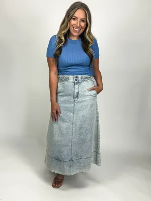 PLAIT DETAIL DENIM SKIRT