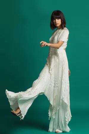Pleated Long Blouse and Flared Pants