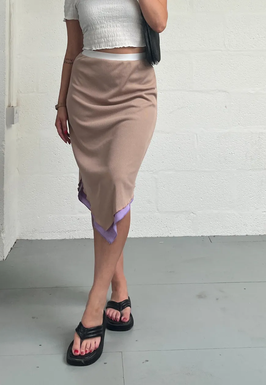 PURPLE/BROWN REVERSIBLE POINTED HEM SKIRT