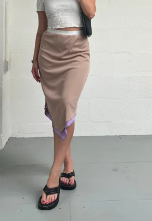 PURPLE/BROWN REVERSIBLE POINTED HEM SKIRT