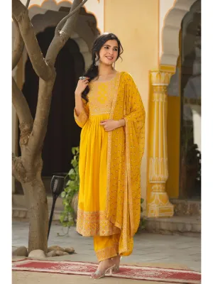Raatrani Yellow Embroidered Naira Suit Set