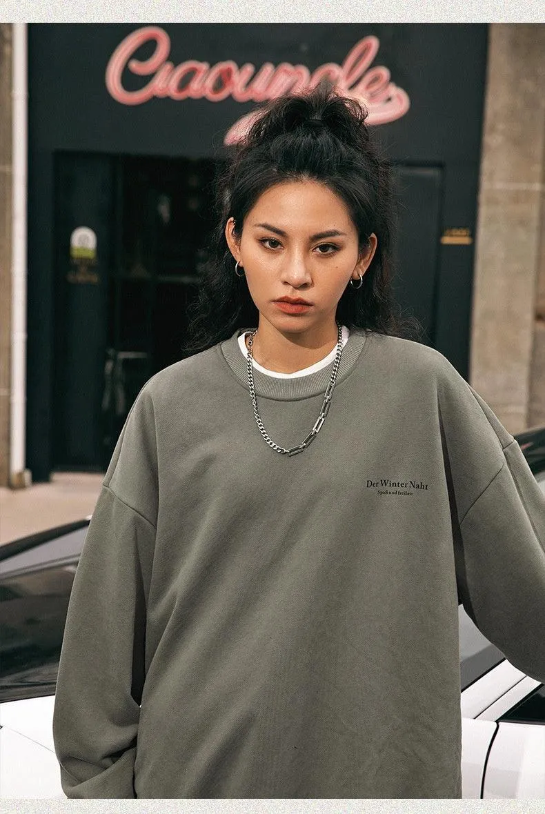 Retro American Printed Crew Neck Sweatshirt - Loose Fit Street Fashion Pullover