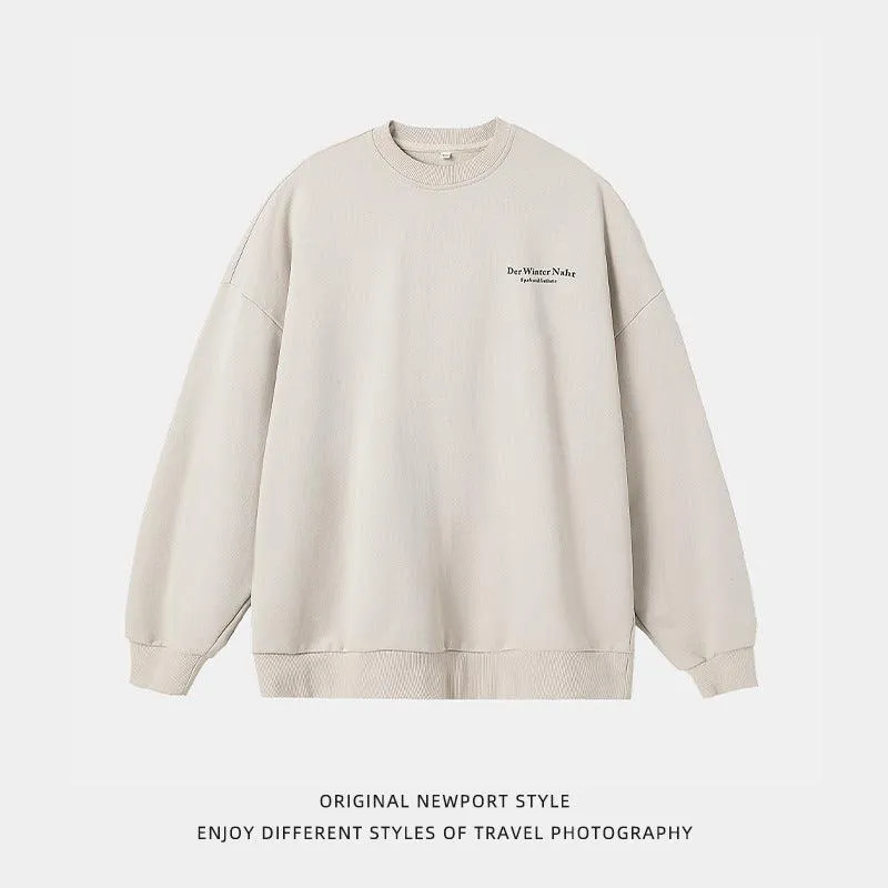 Retro American Printed Crew Neck Sweatshirt - Loose Fit Street Fashion Pullover