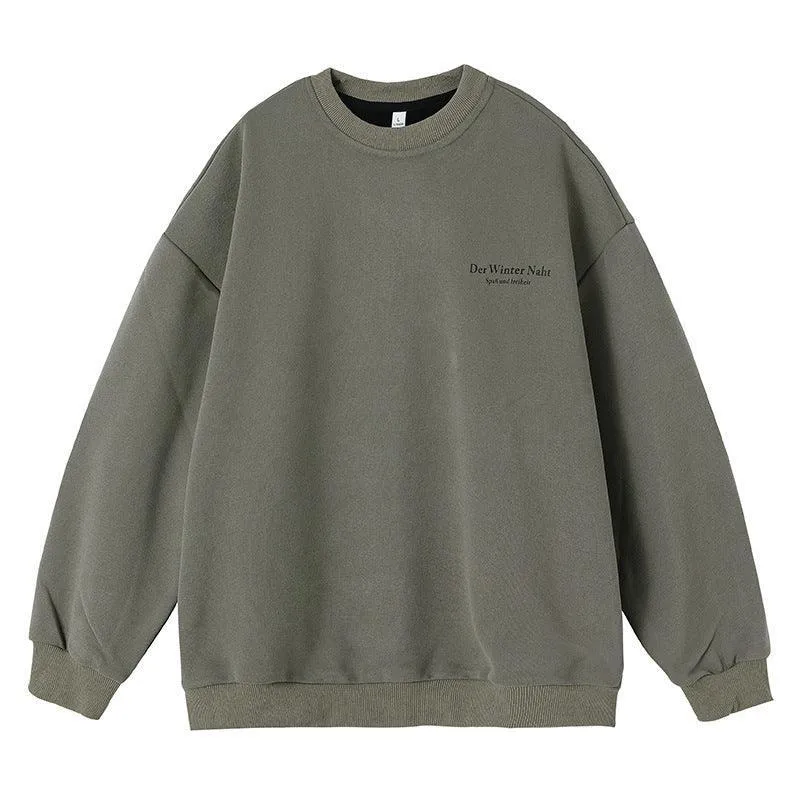 Retro American Printed Crew Neck Sweatshirt - Loose Fit Street Fashion Pullover
