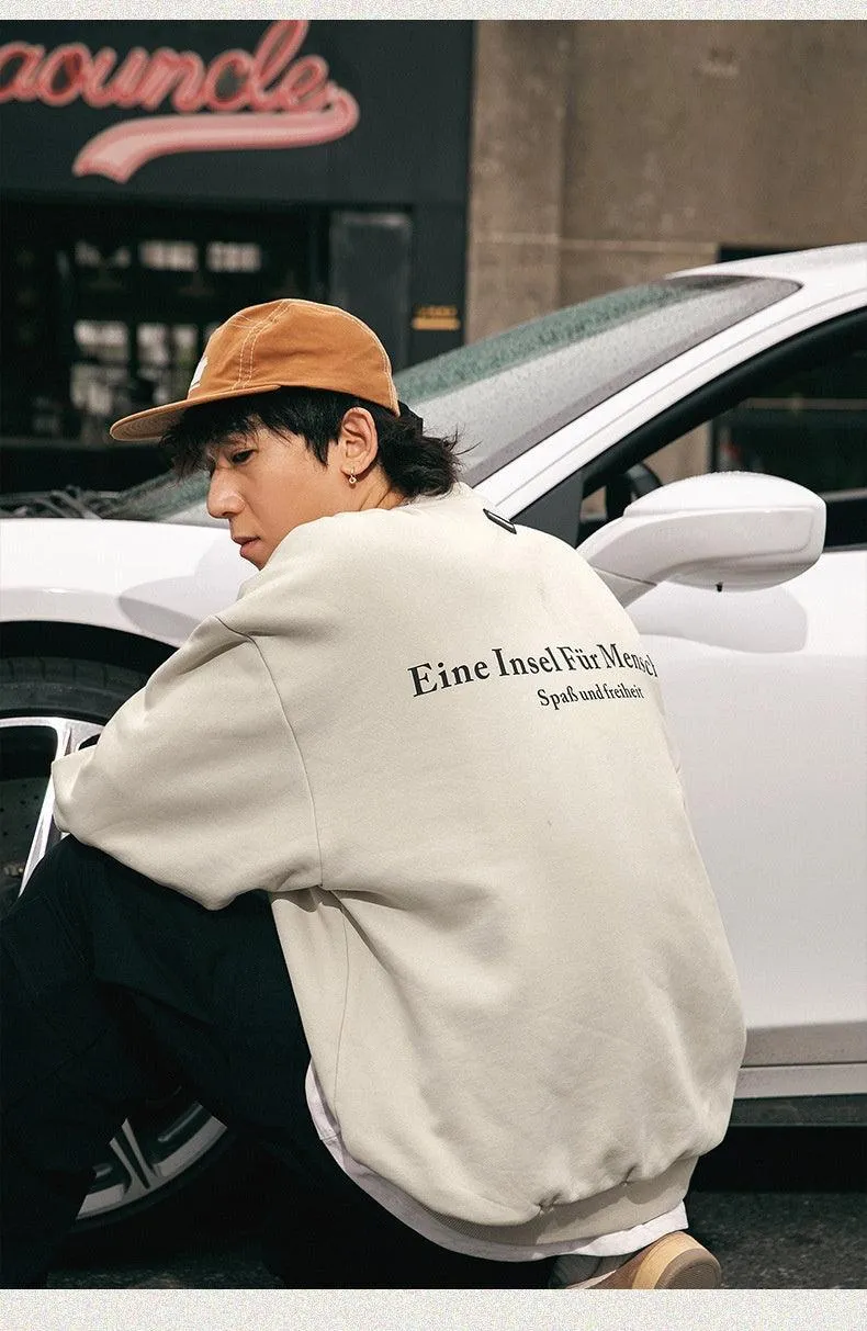 Retro American Printed Crew Neck Sweatshirt - Loose Fit Street Fashion Pullover