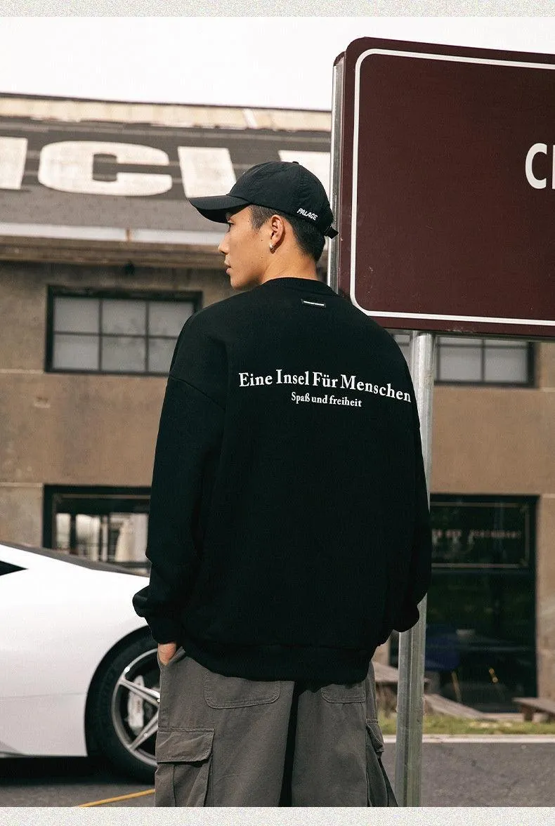 Retro American Printed Crew Neck Sweatshirt - Loose Fit Street Fashion Pullover
