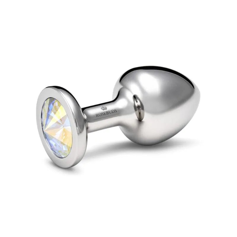 Rosebuds Stainless Steel Butt Plug - Aurora Borealis Crystal