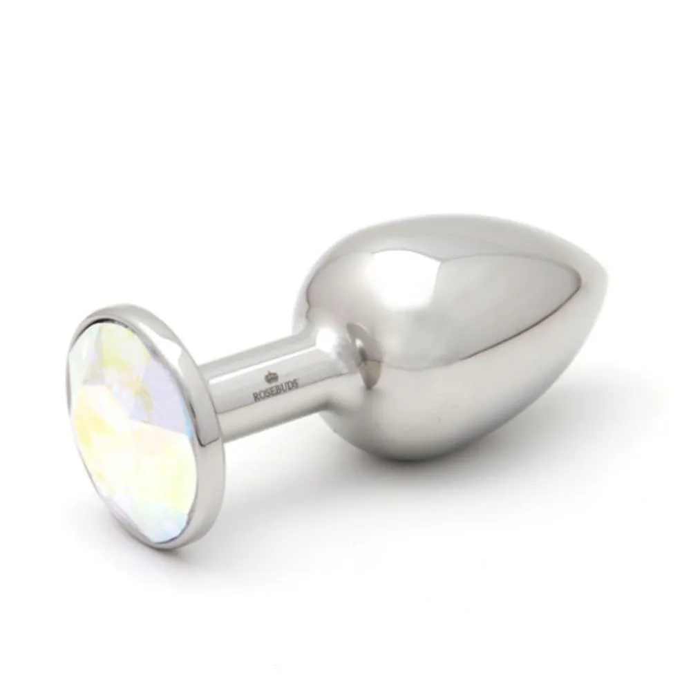 Rosebuds Stainless Steel Butt Plug - Aurora Borealis Crystal