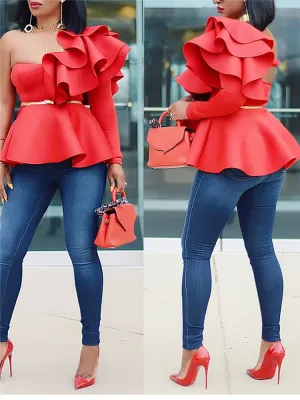 Ruffled One Shoulder Shirt