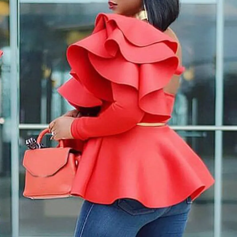Ruffled One Shoulder Shirt
