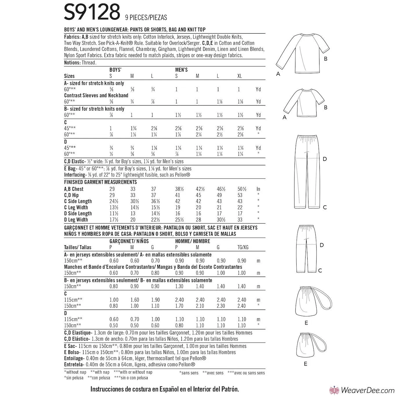 Simplicity Pattern S9128 Men's & Boys Pyjamas