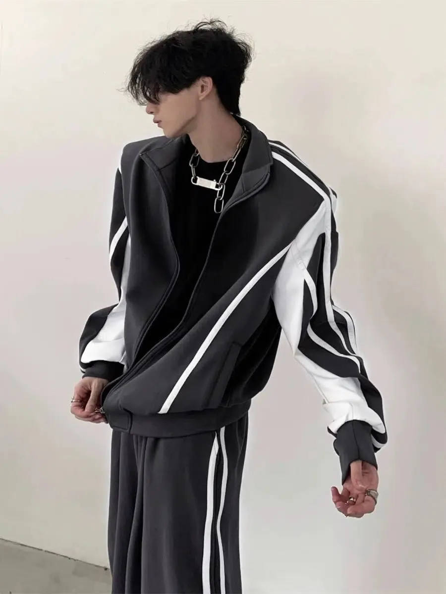 Standing-collar Sporty Jacket & Wide-leg Sporty Pants Setup WN2665