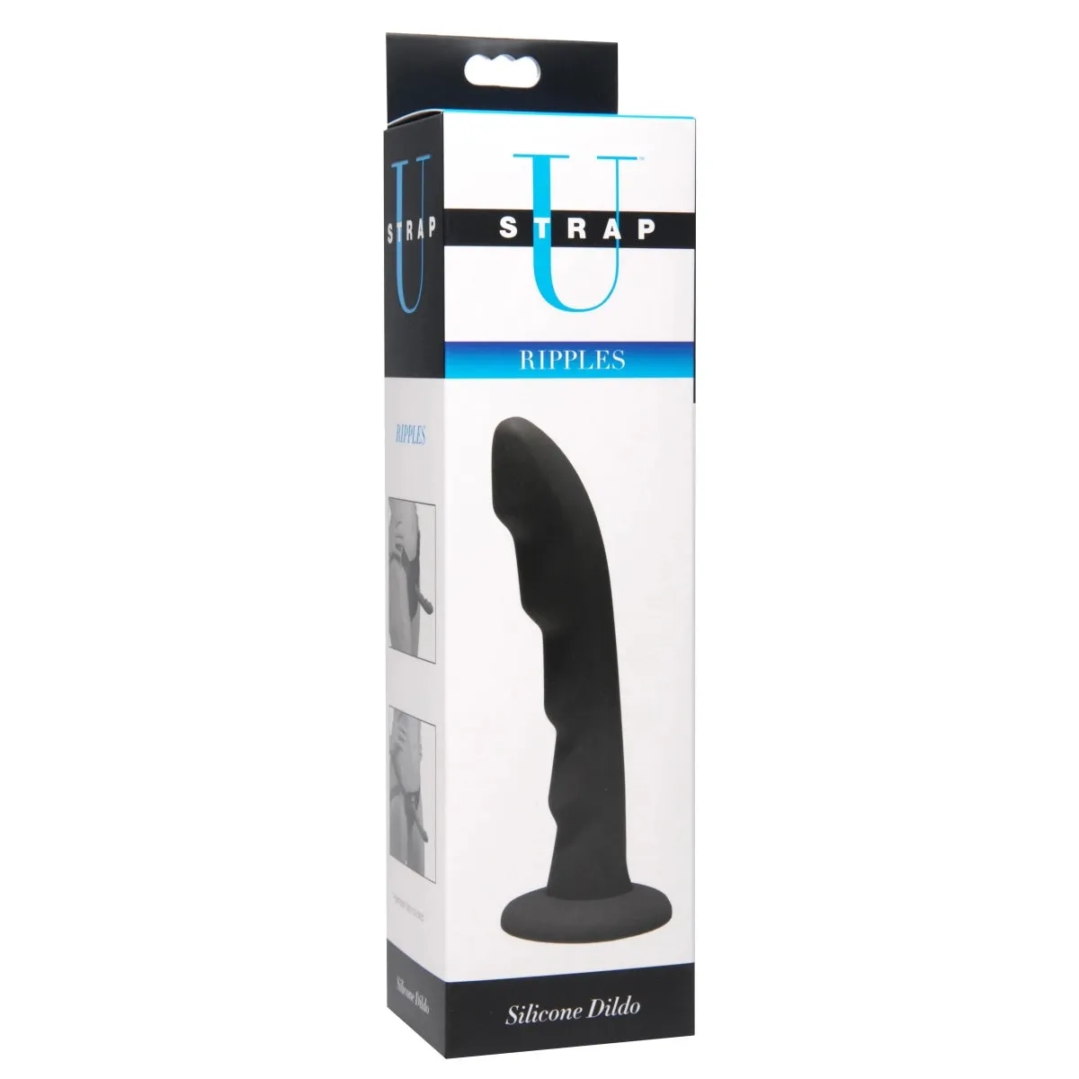 Strap U Ripples Silicone Dildo Black 6.75 Inch