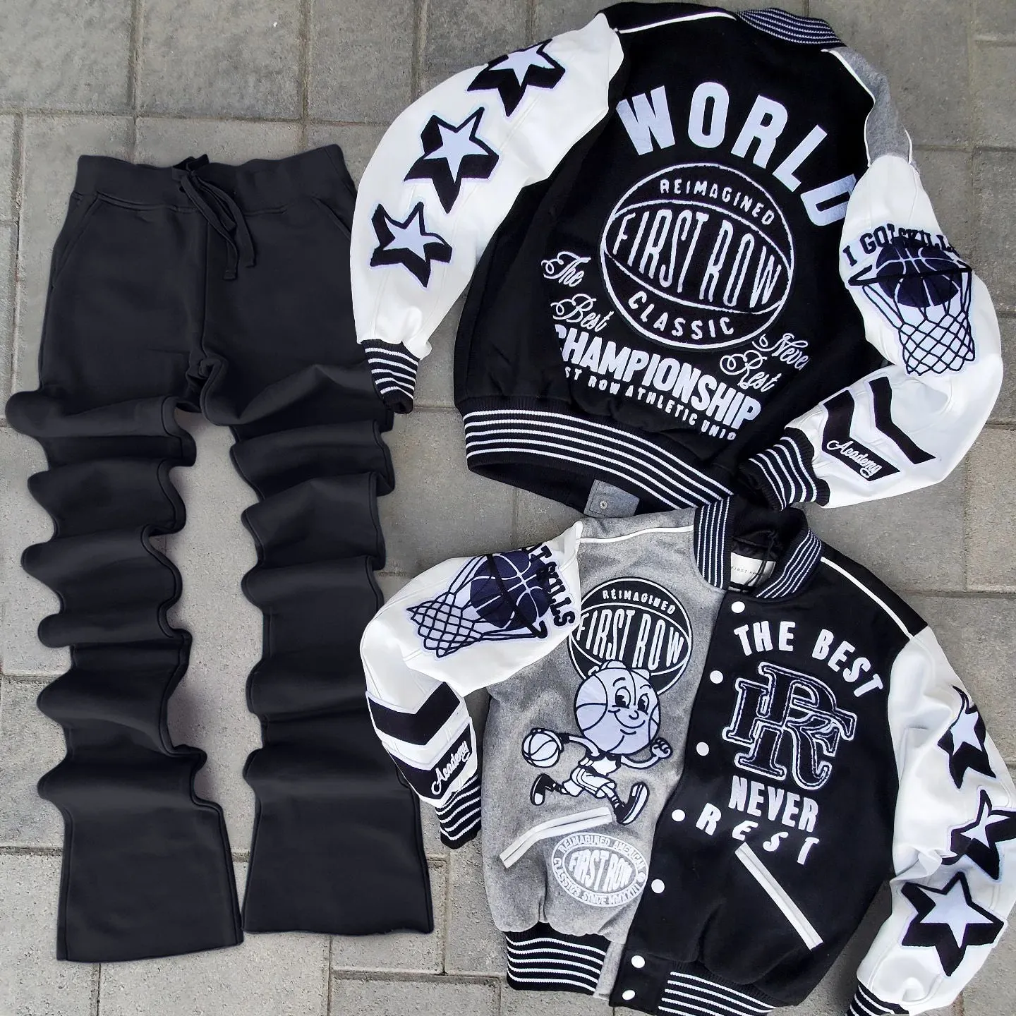Stylish Contrast Color Baseball Jacket and Flared Pants Suit