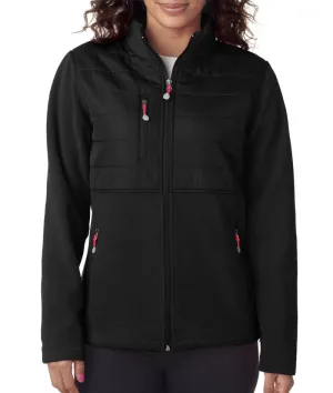 ultraclub ladies' fleece jacket with quilted yoke overlay - black (xl)