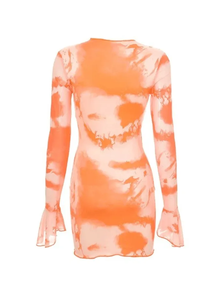 Uniwim Abstract-Print Flared-Sleeve Tie Dress