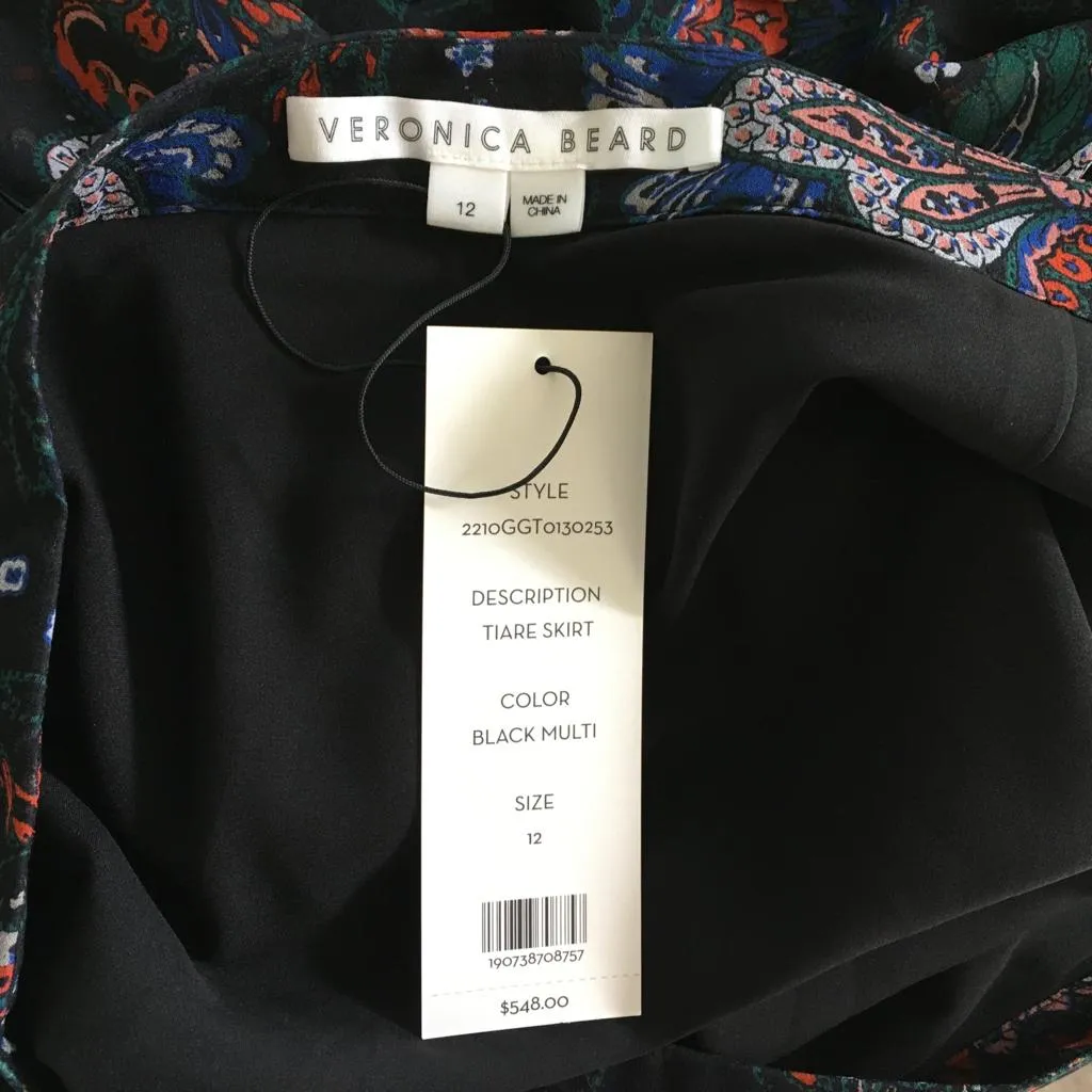 Veronica Beard Women's Tiare Floral Asymmetric Silk Midi Skirt Black Multi Sz 12