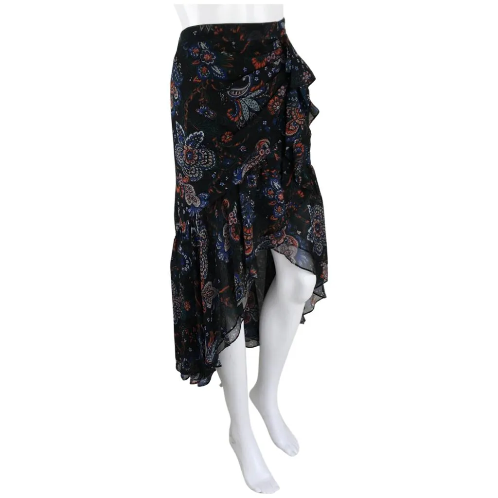 Veronica Beard Women's Tiare Floral Asymmetric Silk Midi Skirt Black Multi Sz 12