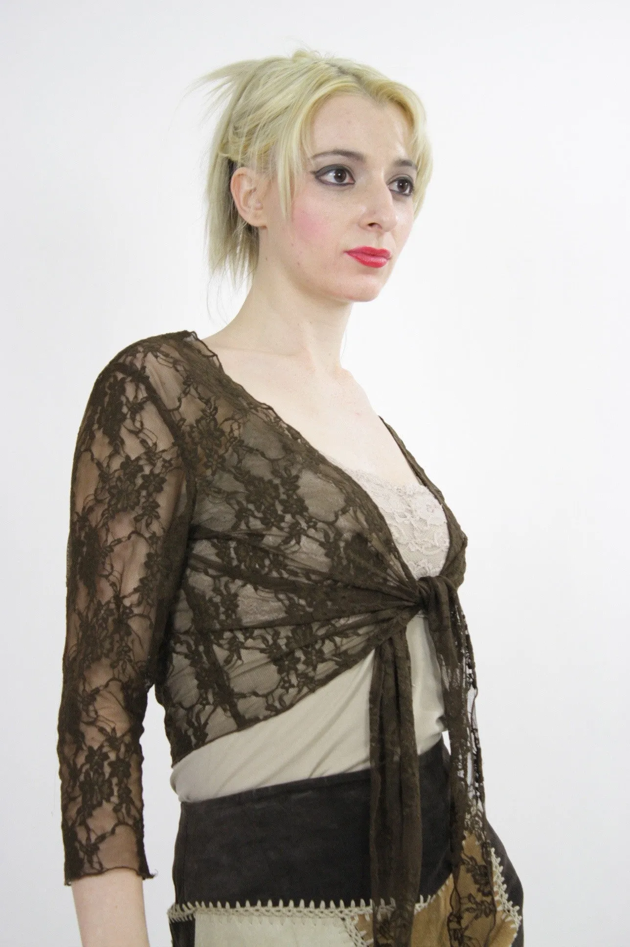 Vintage 90s grunge sheer lace crop top
