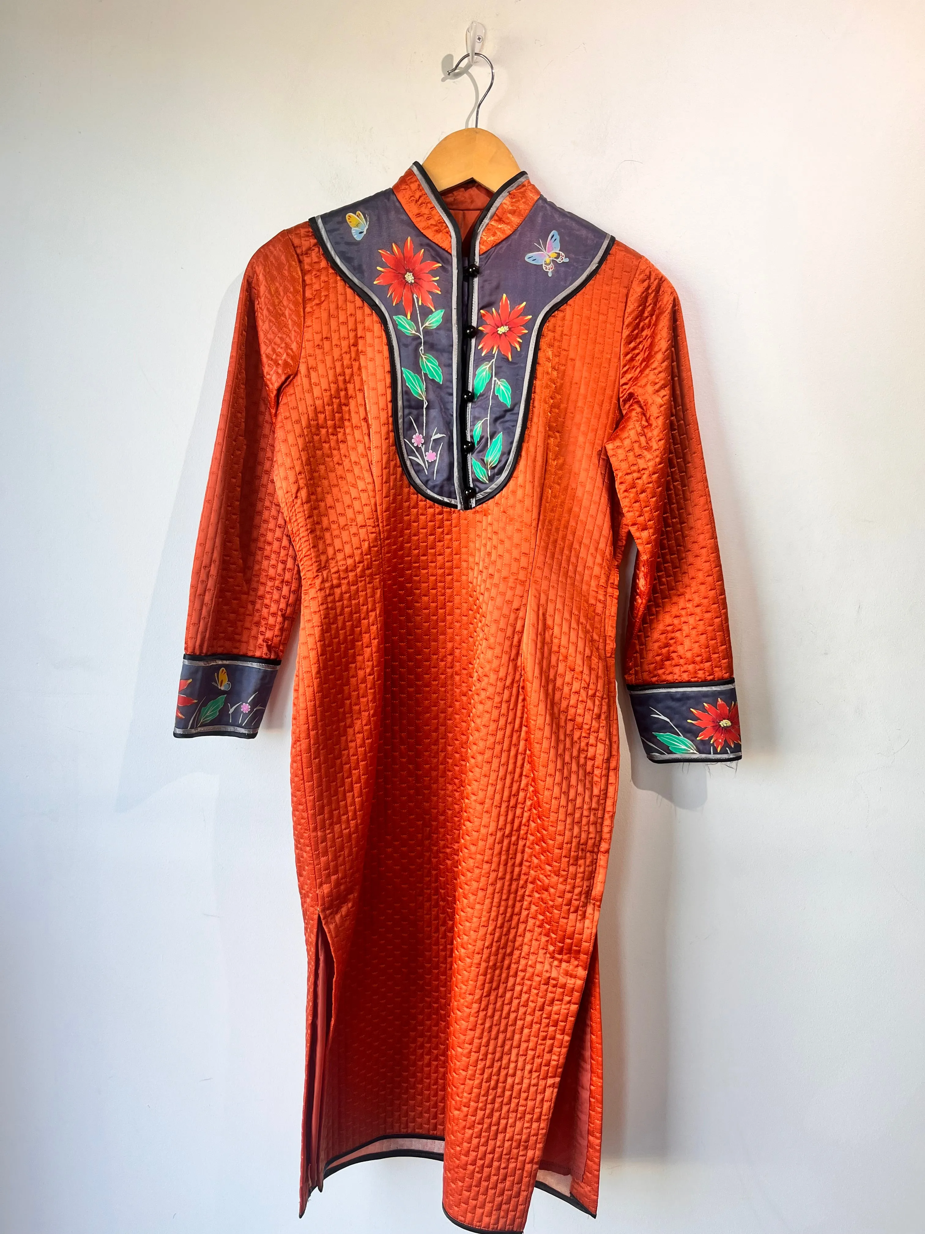 Vintage Hand Painted Rust Quilted Two Piece Jacket and Dress