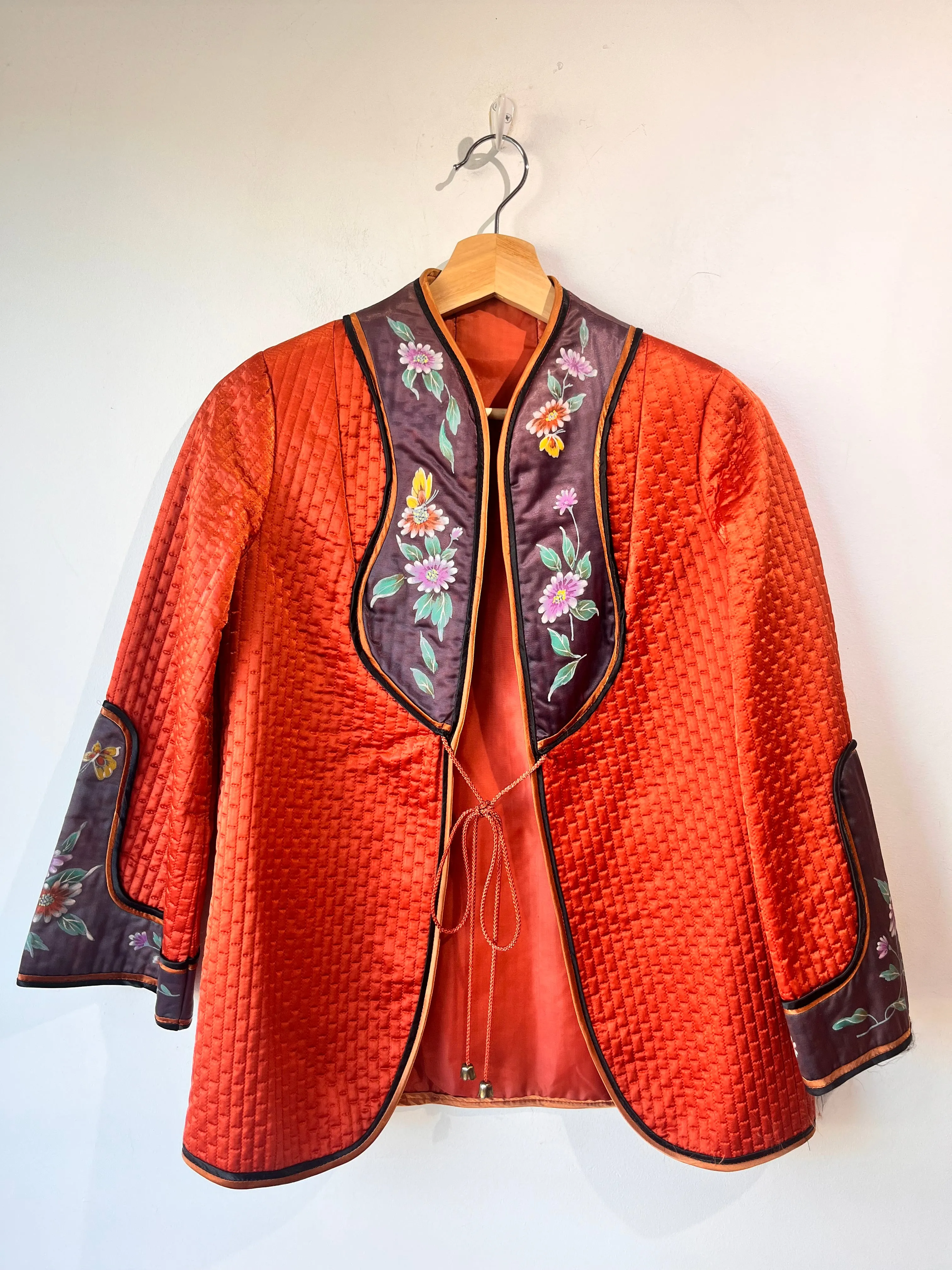 Vintage Hand Painted Rust Quilted Two Piece Jacket and Dress