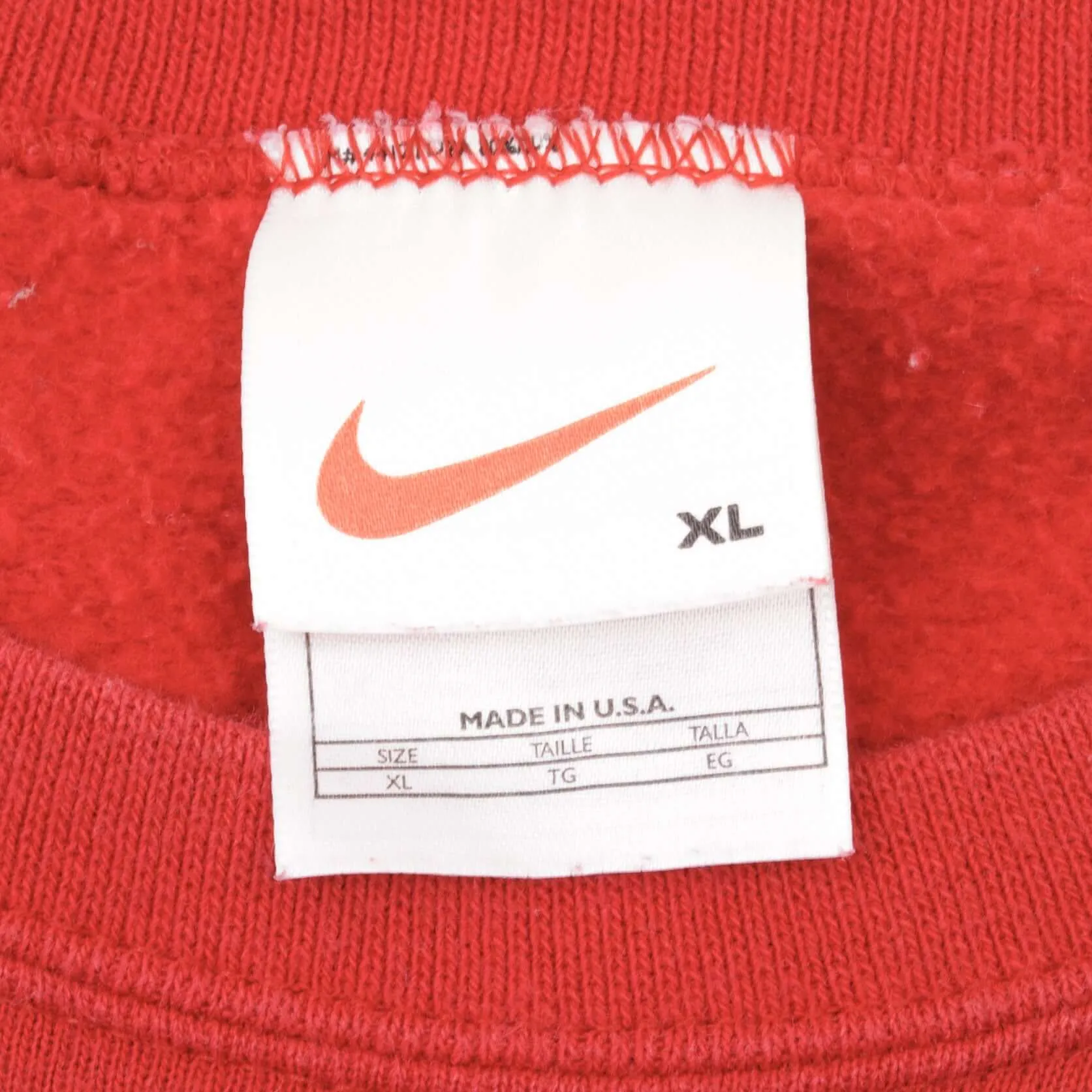 VINTAGE NIKE CLASSIC SWOOSH RED SWEATSHIRT 1990S SIZE XL MADE IN USA